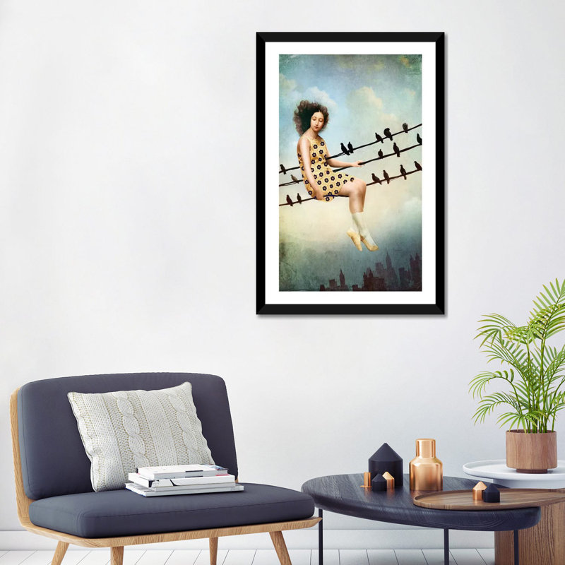 «Hang in There» par Catrin Welz-Stein - impression d'art graphique, H 32 po x l 24 po x P 1 po, Papier encadré noir, Blanc