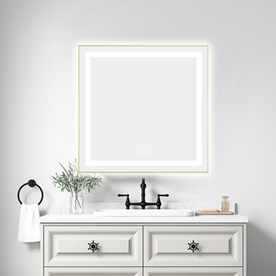 30" X Fog Wall Mounted Led Bathroom Mirror With 3 Colour Temperatures, Aluminum Frame, Memory, Stepless Dimmable, , Atmosphere Colours, Brushed Gold, Clear View