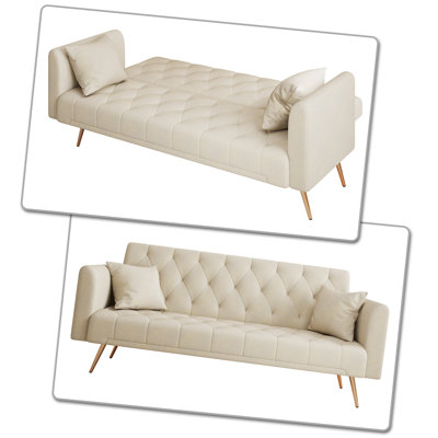 Luxueux et confortable canapé-lit à accoudoirs carrés avec pieds en métal et dossier réglable, coussins décoratifs pour le salon, la salle de réception