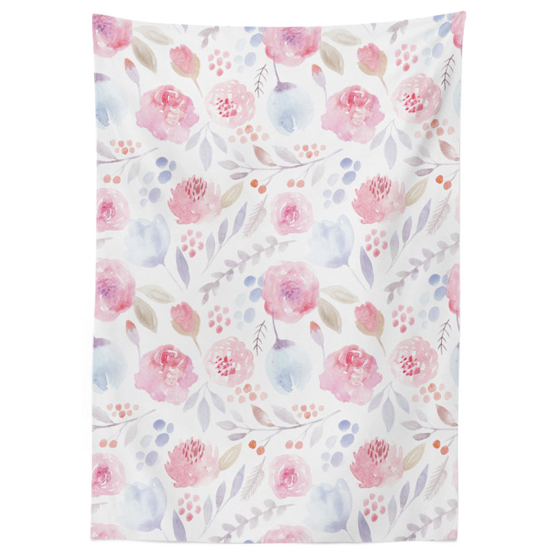Floral Tablecloth, 60'' D x 90'' L, Pink/Blue