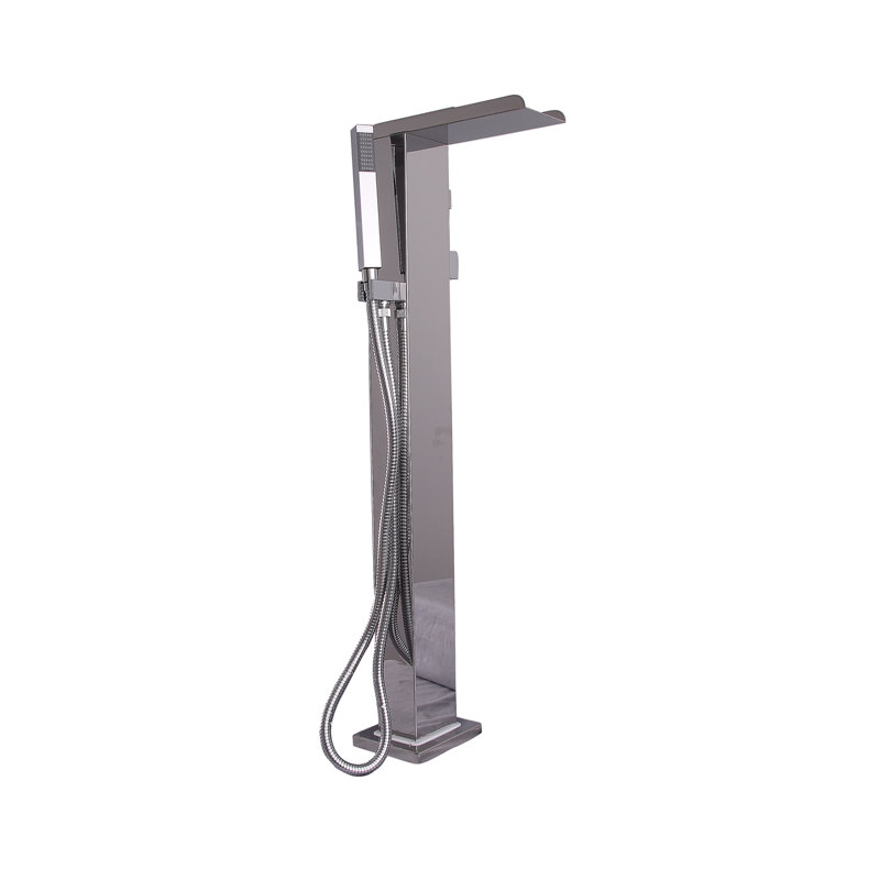 1 Handle Bathroom Freestanding Tub Filler with Diverter, Polished Stainless