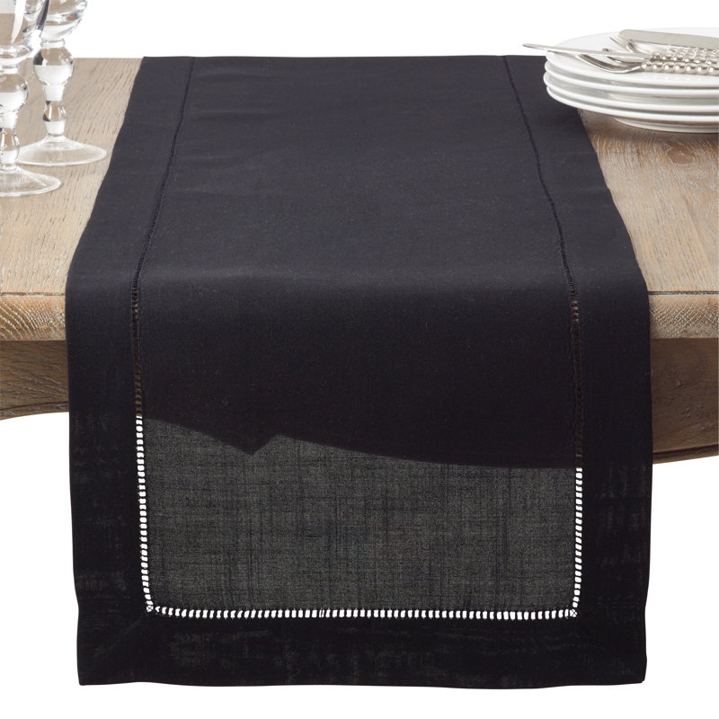 Black Polyester Hemstitched Border Table Runner 16 x 54 in