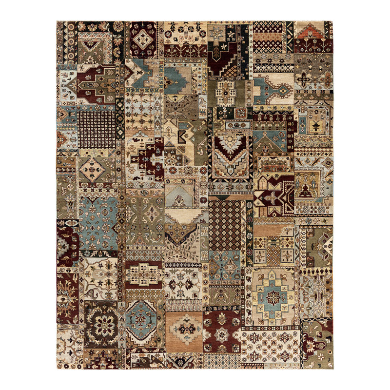 Tapis unique noué à la main brun de 8 pi 0 po x 10 pi 2 po Brazier