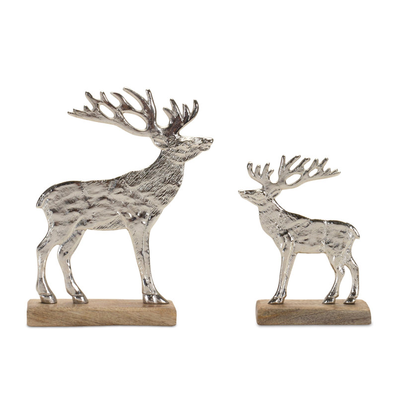 Silhouette de cerf en métal avec base en bois (ensemble de 2)