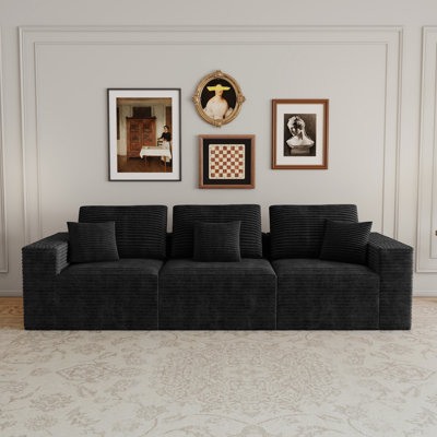 Canapé modulaire à 3 places avec velours côtelé 106,30 * 35,43 po noir, sans assemblage, convient aux espaces de chambre à coucher et d'appartements