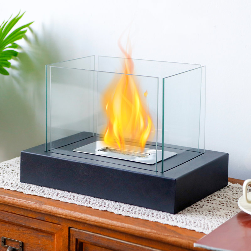 13.5" L Rectangular Tabletop Fire Bowl Pot Bio Ethanol Ventless Fireplace, Black