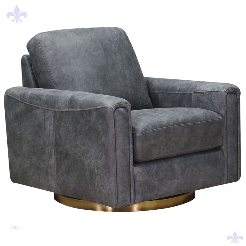 Russchelle Swivel Chair For Living Room, Gray Genuine Leather