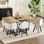 Ensemble de table de salle à manger 7 pièces rectangulaire, plateau de table fixe en grain de bois bicolore et en triamine noire avec 6 chaises en cuir ciré à l'huile blanche, ensemble de table de cuisine moderne pour 6 personnes, idéal pour les petits espaces, les appartements-271353910