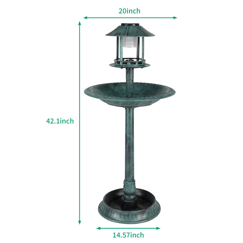 Green Plastic Birdbath with Solar Light and Stand