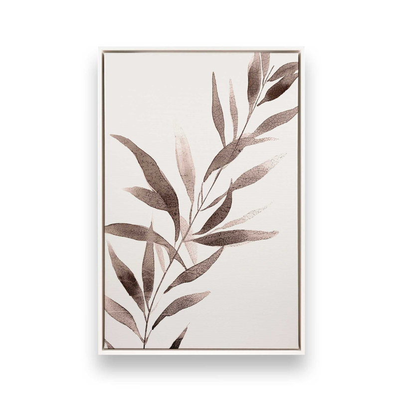Reproduction sur toile 12 "x 8" monochrome Botanica v5, Cadre flottant blanc opaque, H 38 po x l 26 po x P 1,75 po