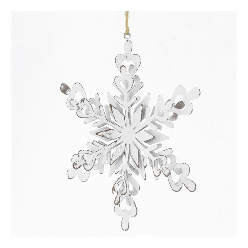 Ornement suspendu en forme de flocon de neige en fer blanc, boule d'hiver 6,3 x 1,8 x 6,7 pouces, ensemble de 6