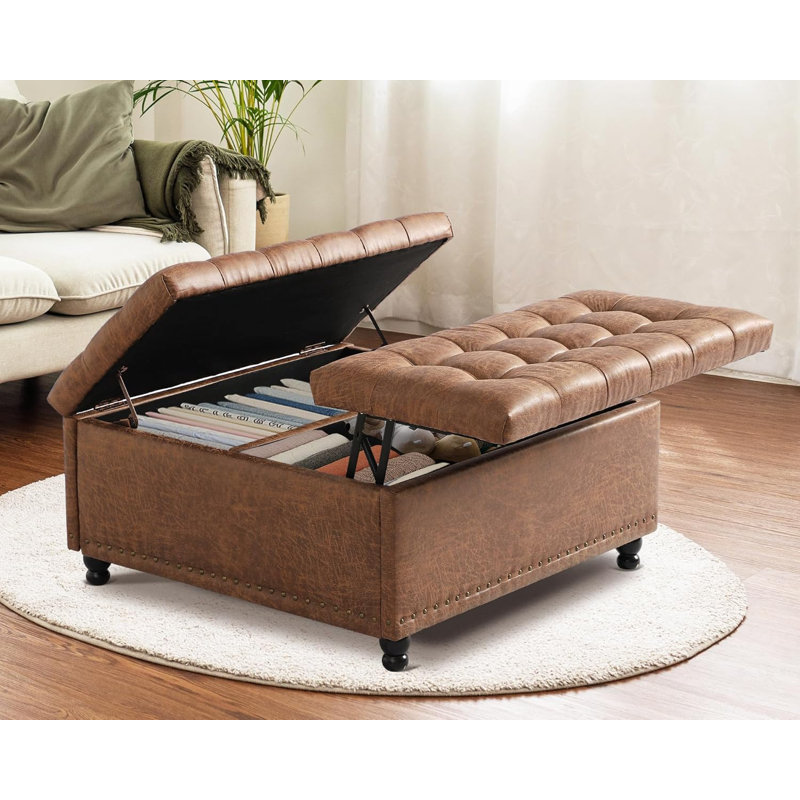 35.5" Square Ottoman Coffee Table with Large Storage, Brown