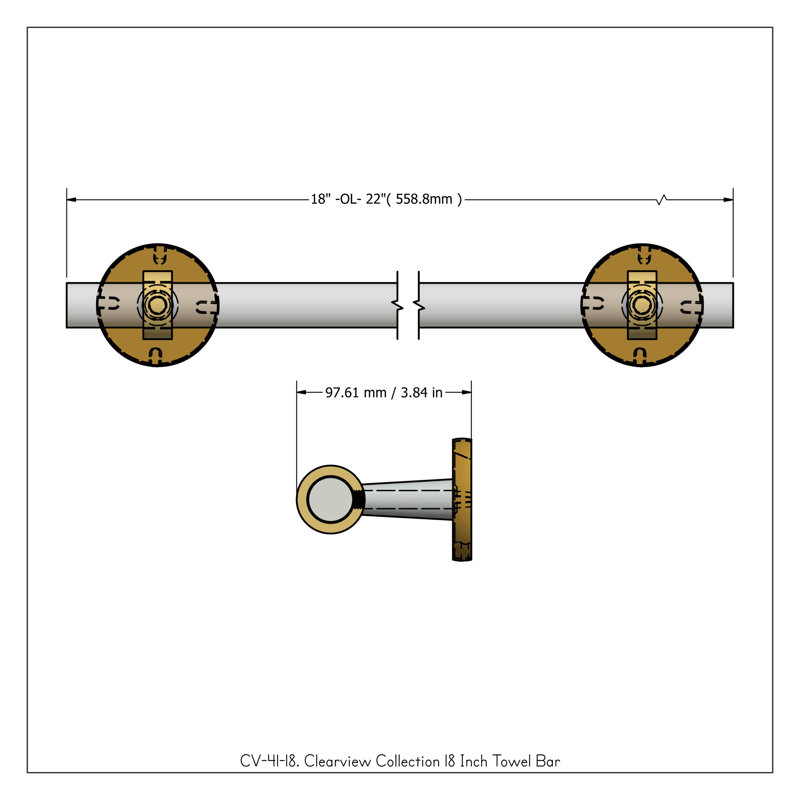 1 Wall Towel Bar, Brushed Bronze, 3.8" H x 22" W x 2.6" D