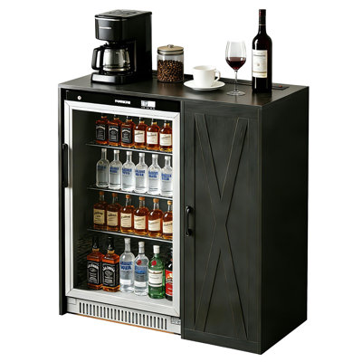 37.4" Mini Fridge Cabinet Coffee Bar with Power Outlet, Fits 24" Wine Fridge