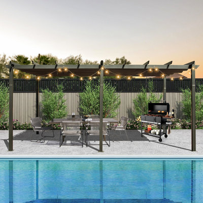 Pavillon de jardin 11 pi x 20 pi gris foncé avec couvercle Structure en aluminium, réglable et facile à installer pour l'auvent de la cour. Protégé, installé -