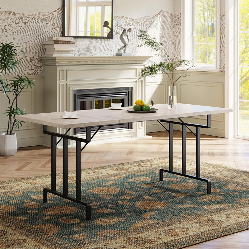 Dining Table For 6-8 People - 71 Inch Rectangular Wood Dining Table Rustic Style Kitchen Table, Gray