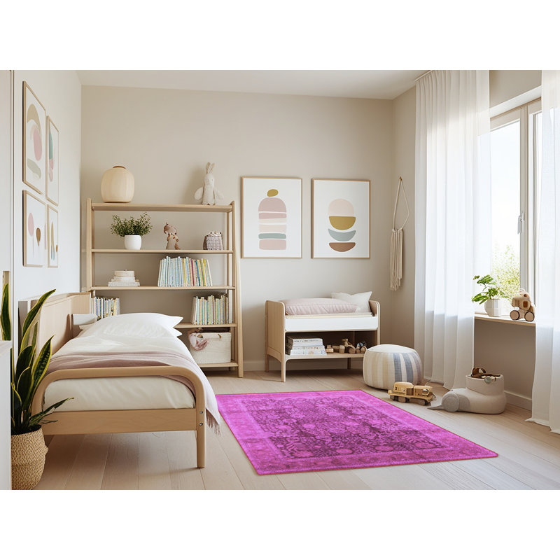 Tapis mauve lavable à la machine de style Mid-Century moderne 687, Rectangle 3 pi x 5 pi