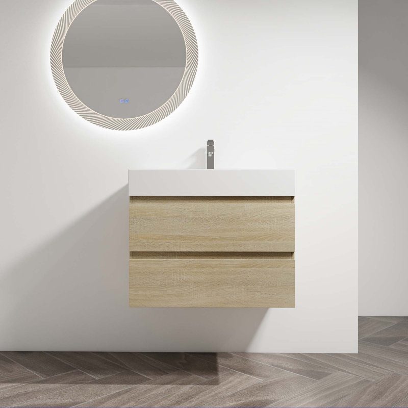 Meuble-lavabo mural avec lavabo en résine, 30", Chêne clair