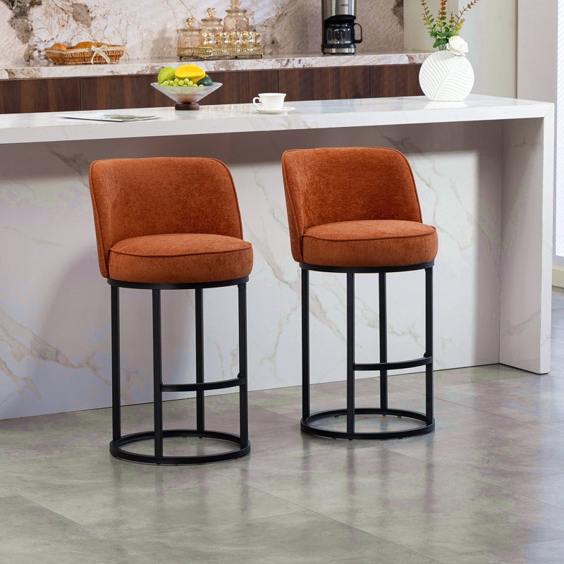 Ensemble de 2 tabourets de bar à hauteur de comptoir, tabourets de bar moderne avec dossier, tabourets de bar rembourrés en tissu de lin pour îlot de cuisine