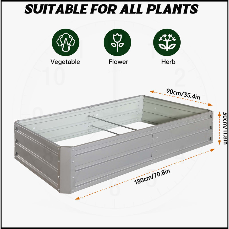  Lit de jardin en métal, H 11,81 po x l 70,8 po x P 35,4 po, 2