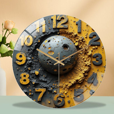 Horloge murale moderne en verre jaune et gris 12 po