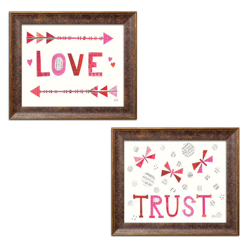 "Love Words III & IV", ensemble de 2 reproductions d’art encadrées, Papier encadré patiné, H 11 po x l 14 po x P 1,5 po