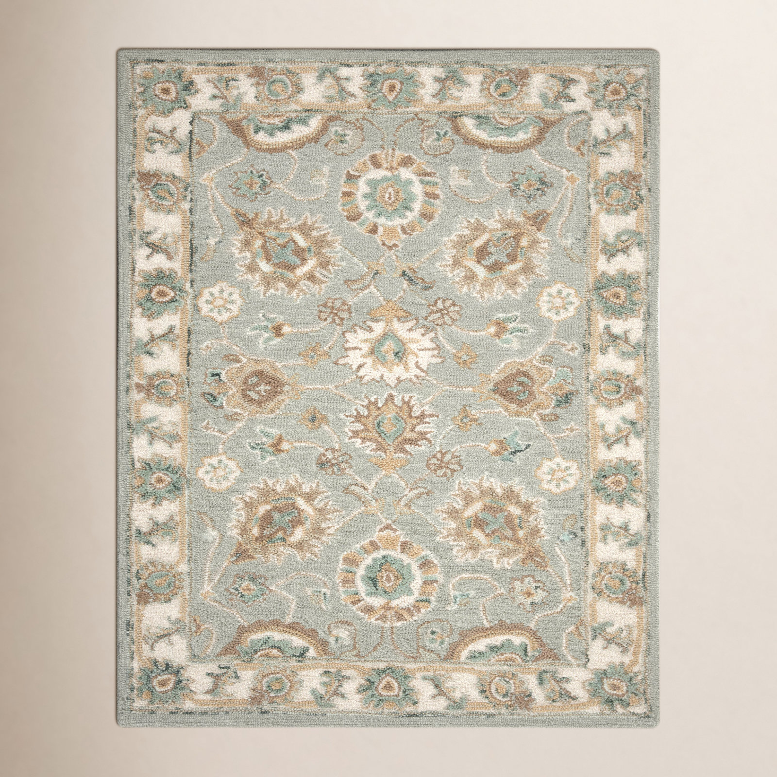 Desmondia Aqua Ivory Hand-Woven Wool Rug, Rectangle 6' x 9'