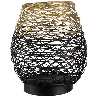 Grand porte-bougie en fer ombré tissé - noir et or