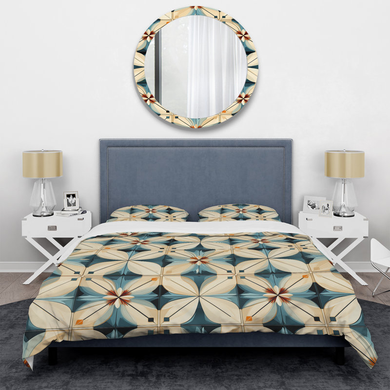 Natural Tones Grey And Beige Mosaic Geometric Shapes Duvet Cover, King Duvet Cover + 2 King Shams, Geometric Shapes 13