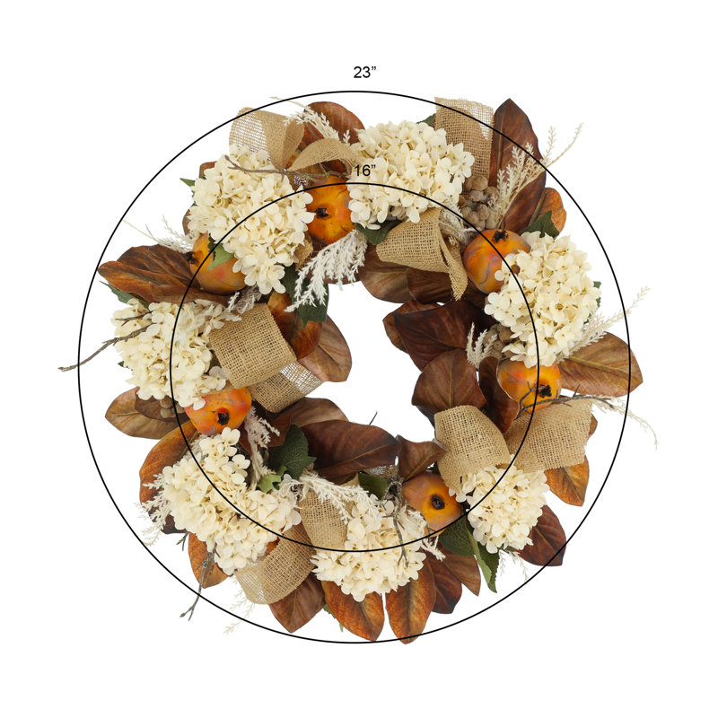 23" Fall Wreath with Hydrangeas, Pampas and Pomegranates