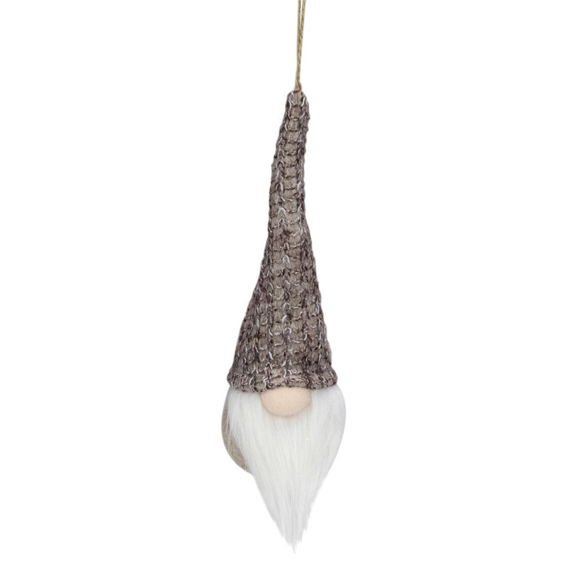 Ornement de Noël en forme de gnome suspendu 8 po beige et blanc