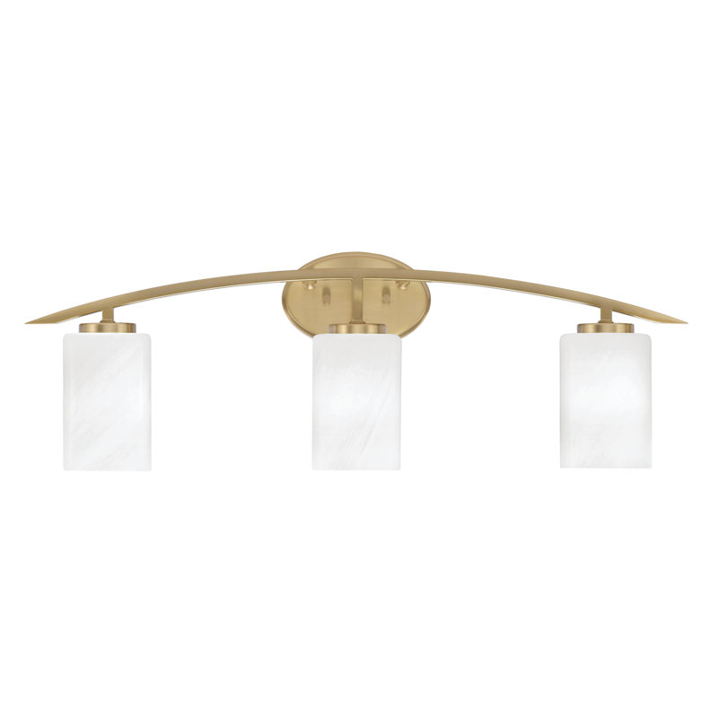 Barre d'éclairage de salle de bain 3 lumières avec verre marbré blanc 4 po, Laiton