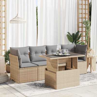  Garden Sofa Set Beige PE Rattan Corner Sofa Set