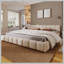 Lit tapissier élégant en chenille beige avec motif damier, grand, beige-237454914-237454912