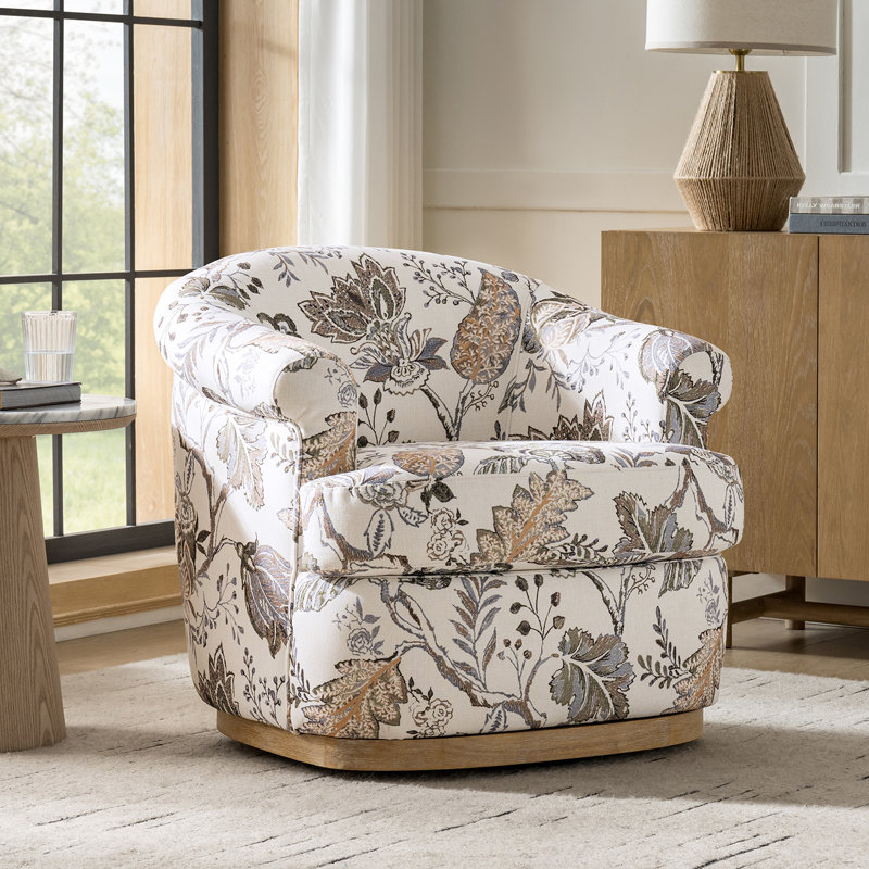 Fauteuil demi-tonneau pivotant Volk 31,25 po Volk, Motif floral vert
