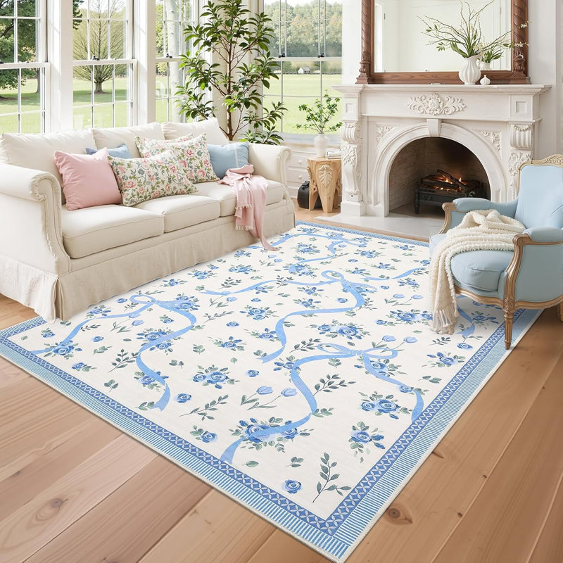  Non-Slip Hallway, Soft Washable Coquette Purple Rug for Kitchen, Bedroom, & Nursery, Rectangle 10' x 13'