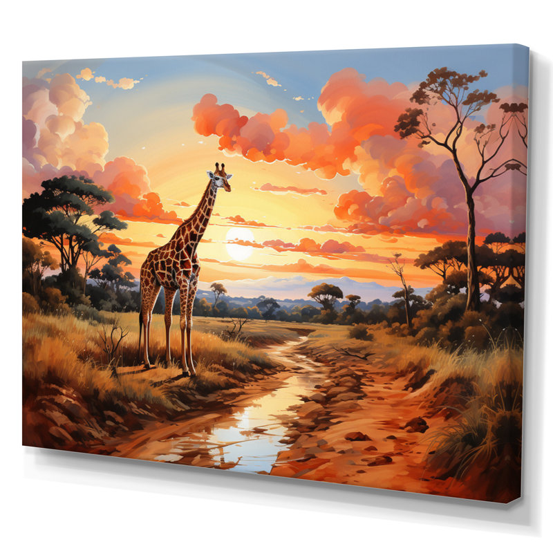 Girafes d'Afrique dans la savane II sur toile, H 12 po x l 20 po x P 1 po, Toile tendue