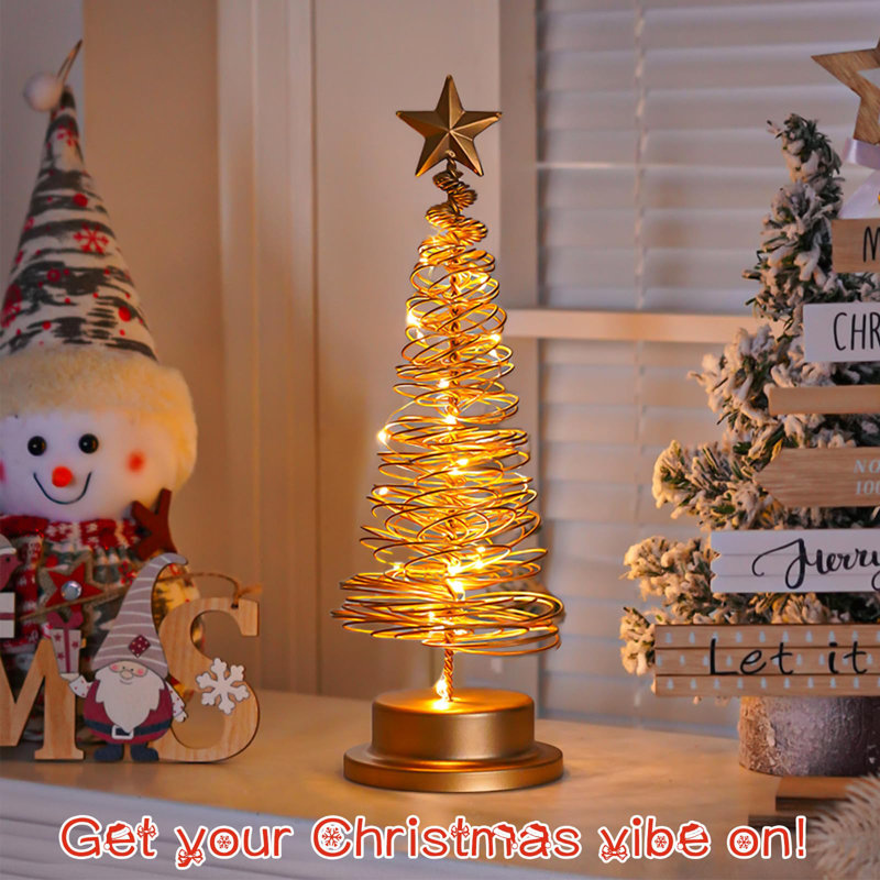 Gold Xmas Tree Light with Metal Stand for Table Decoration