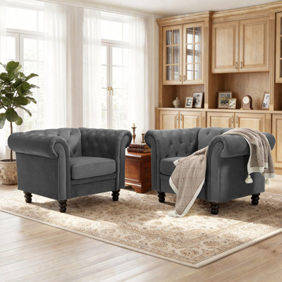 Gazim 2-Piece Tufted Upholstered Velvet Chesterfield Accent Chair Living Room Furniture Set