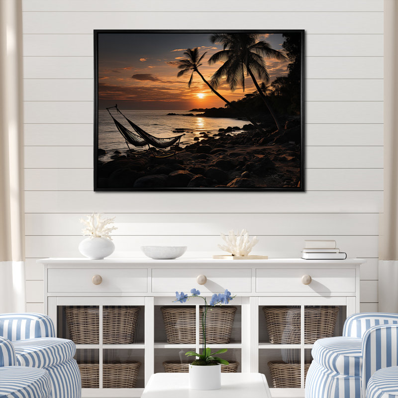 «Allem Beach Tropical Vibes XXIX», reproduction sur toile, Cadre flottant noir, H 12 po x l 20 po x P 1 po