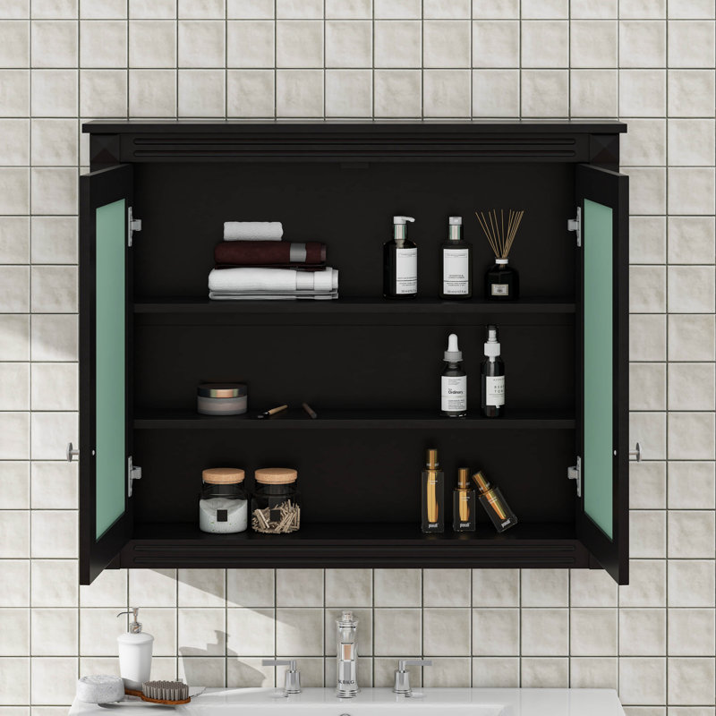 Armoire de rangement murale moderne avec 2 miroirs, Noir