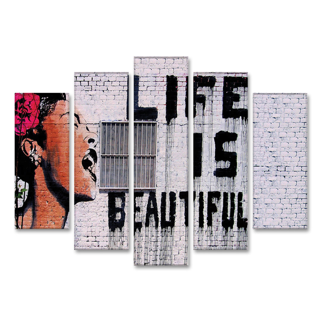 5-tlg. Grafikdruck-Set Life is Beautiful von Banksy