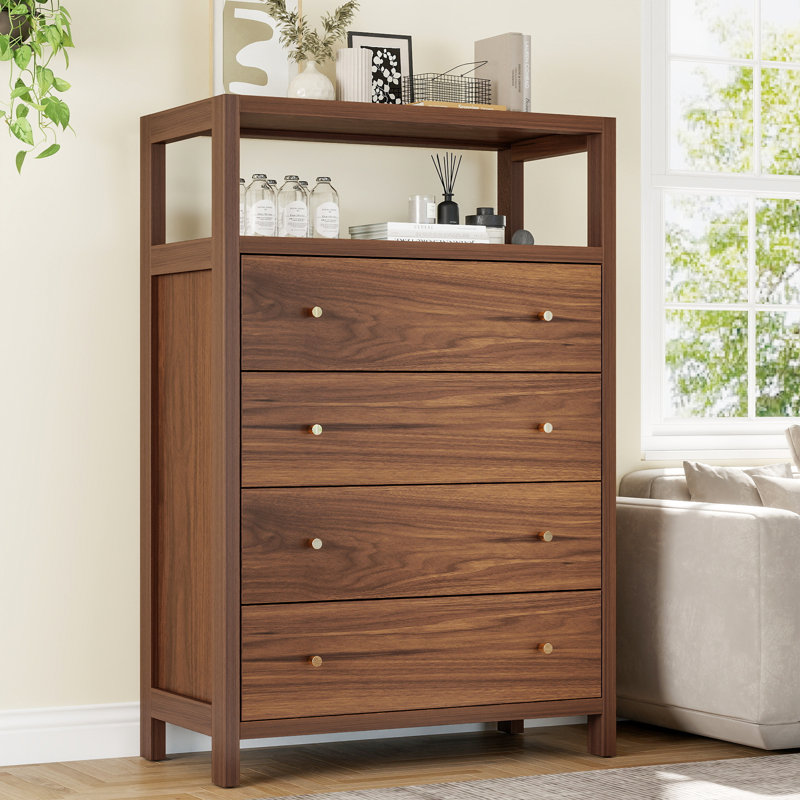 Commode 4 tiroirs avec tablettes ouvertes