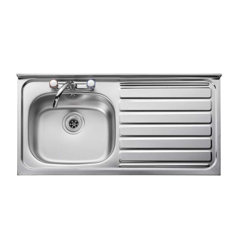 Contract 1000 x 500mm stainless steel sit on sink with 1 bowl and right-hand drainer - square front
