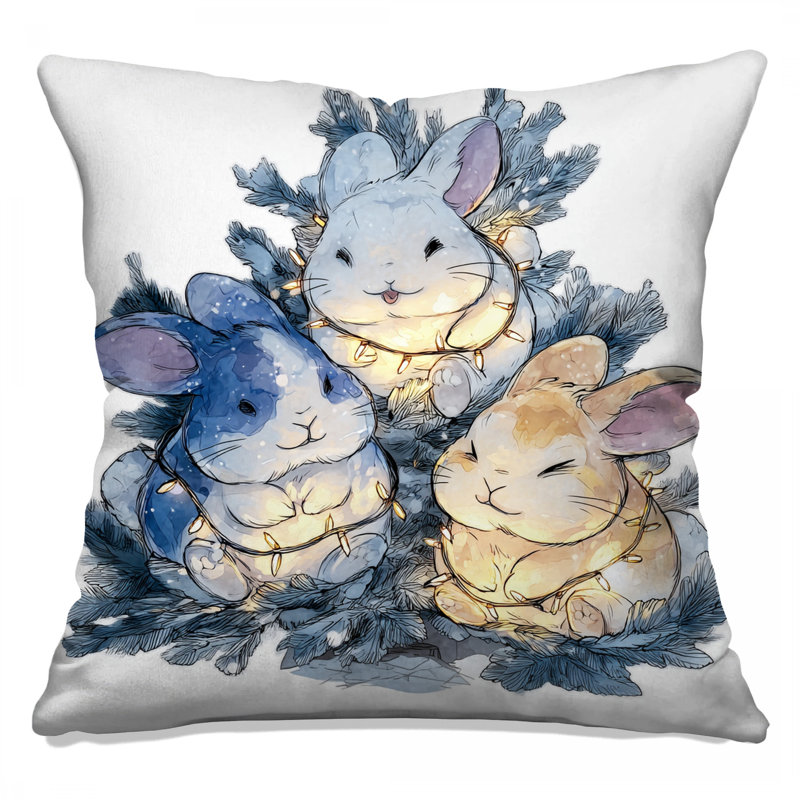 Three Cute Bunnies Double Sided Throw Pillows, 14 x 14 inches