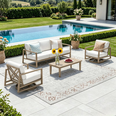 Hamarto 4 Pieces Aluminum Patio Swivel Conversation Sofa Seating Group With Cushions And Coffee Table For 5 Person