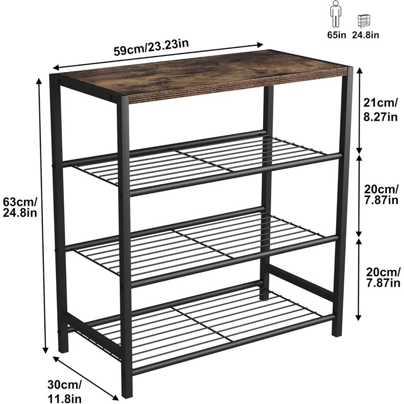 9 Pair Shoe Rack, Rustic Brown