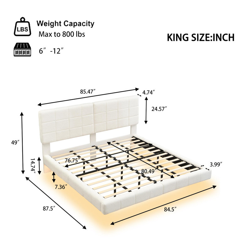 Floating Bed With Light, King