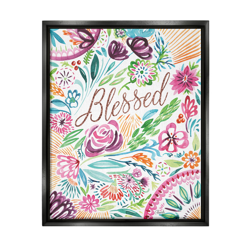 «Blessed Whimsical Flower Shapes» par Sally Swatland - impression, Cadre flottant noir de jais, H 21 po x l 17 po x P 1,7 po