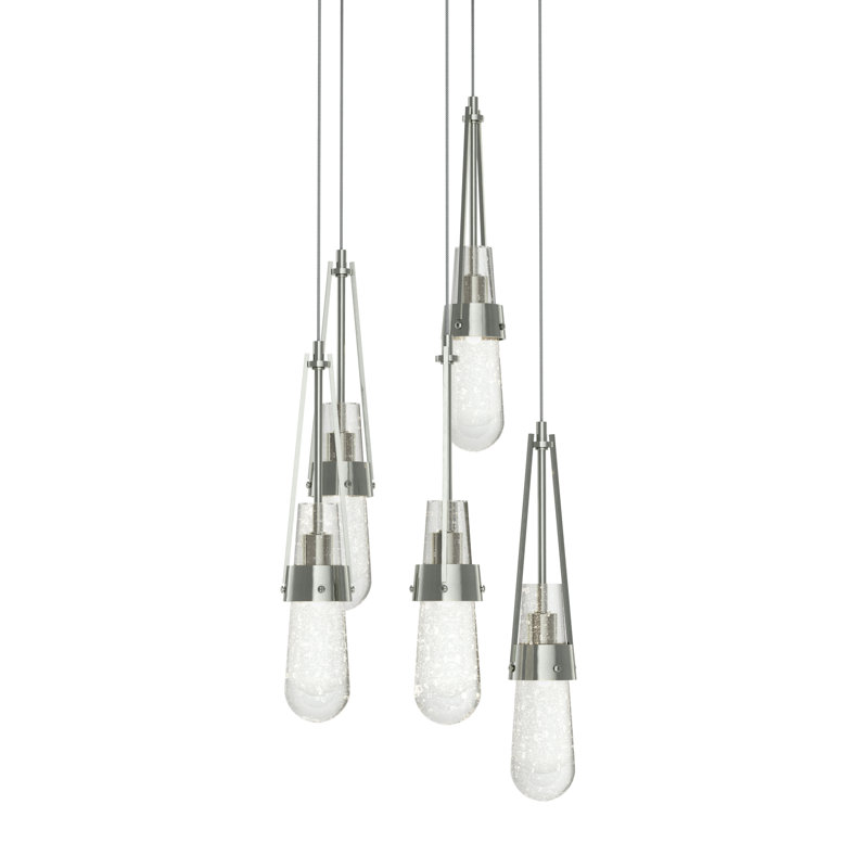 Luminaire suspendu 5 lumières Link, Long: 19 po à 130 po, Verre antique transparent, Argenté